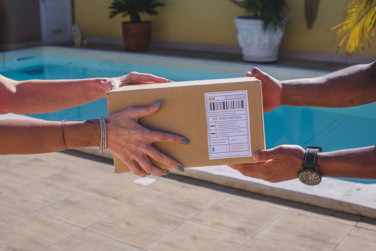 Courier Service Person Receiving Delivery Package